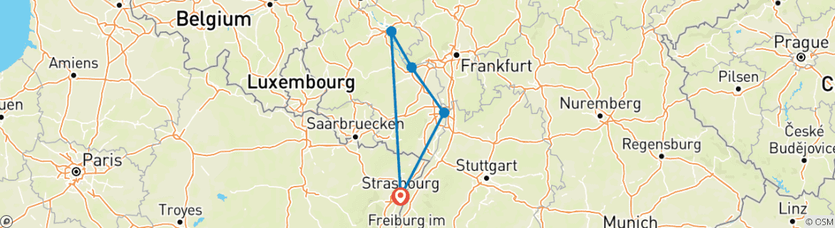 Image d'une carte montrant l'itinéraire du circuit