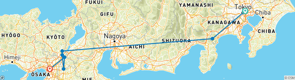 Foto van een kaart met de route van de rondreis