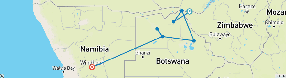 Image of a map showing the route of the tour