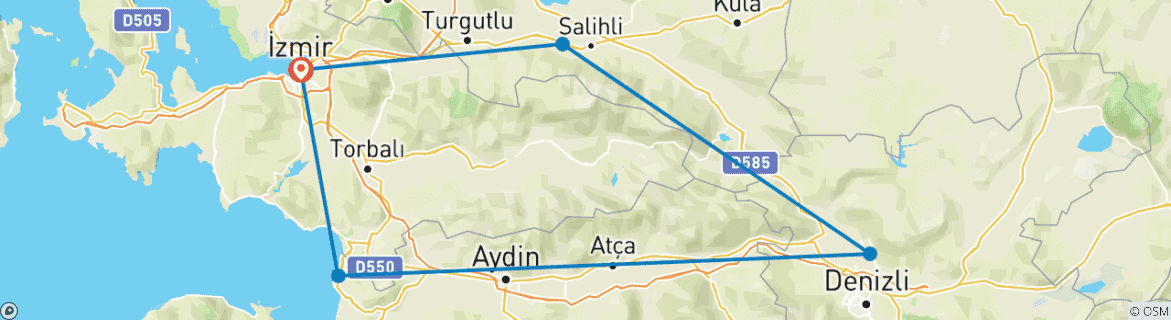 Image of a map showing the route of the tour