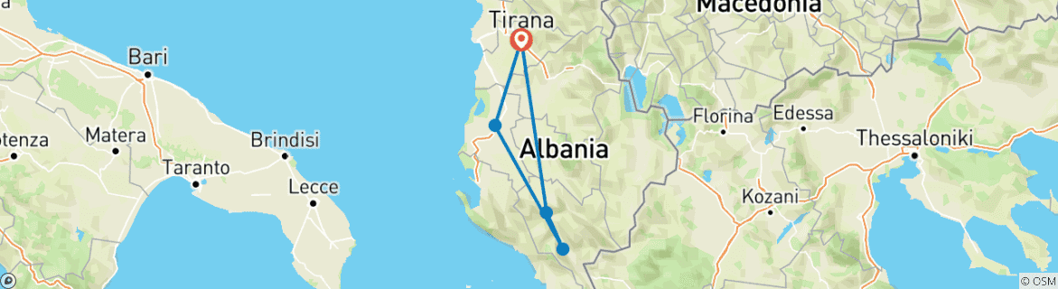 Image of a map showing the route of the tour