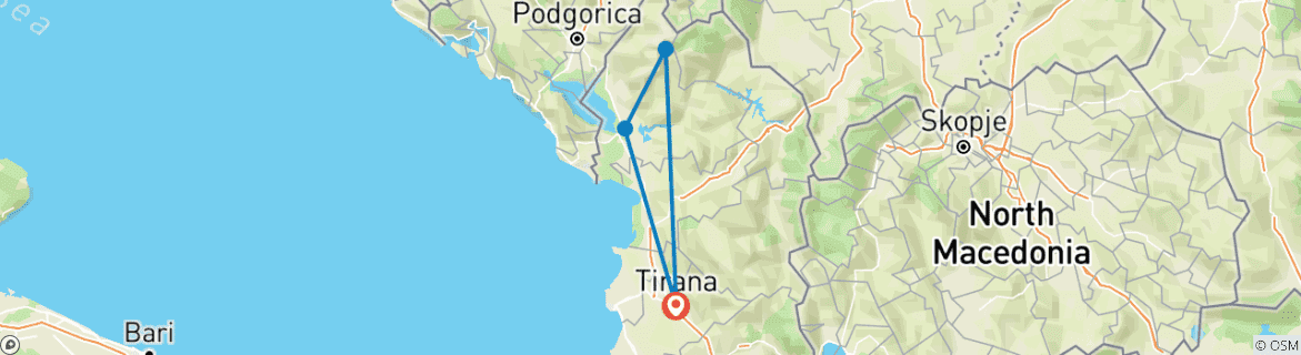 Image of a map showing the route of the tour