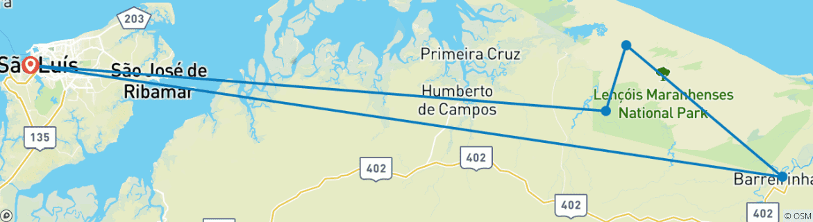 Image d'une carte montrant l'itinéraire du circuit