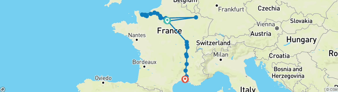Foto van een kaart met de route van de rondreis