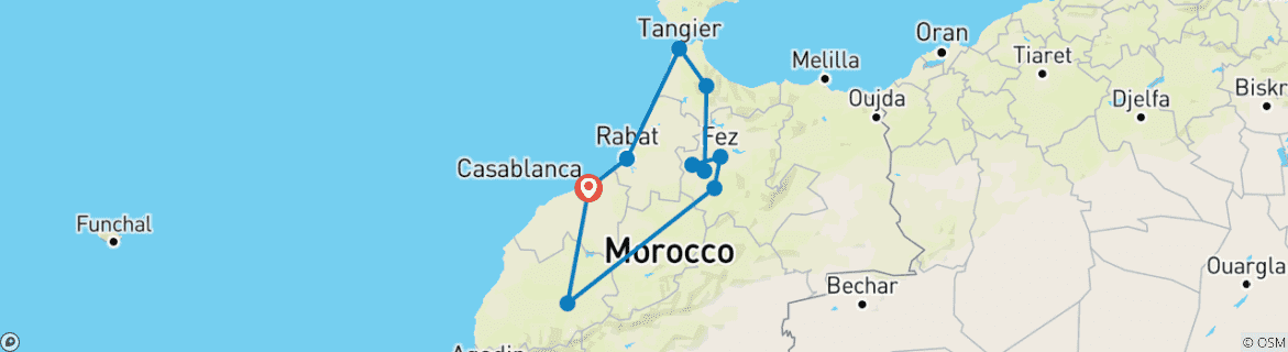 Image of a map showing the route of the tour