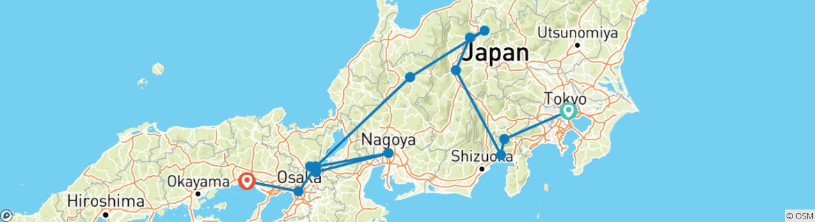 Image of a map showing the route of the tour