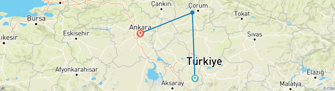 Image of a map showing the route of the tour