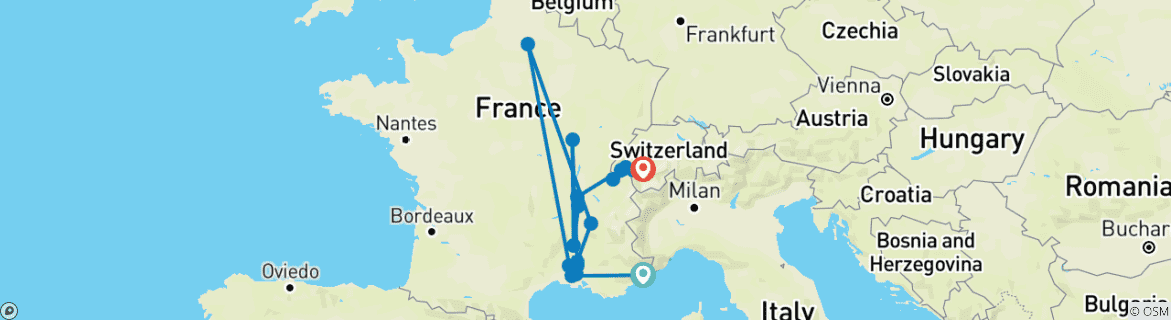 Image d'une carte montrant l'itinéraire du circuit