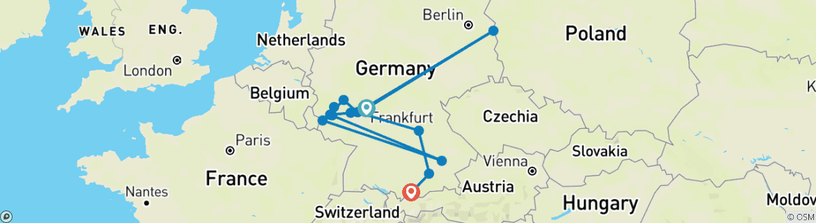 Karte mit der Reiseroute