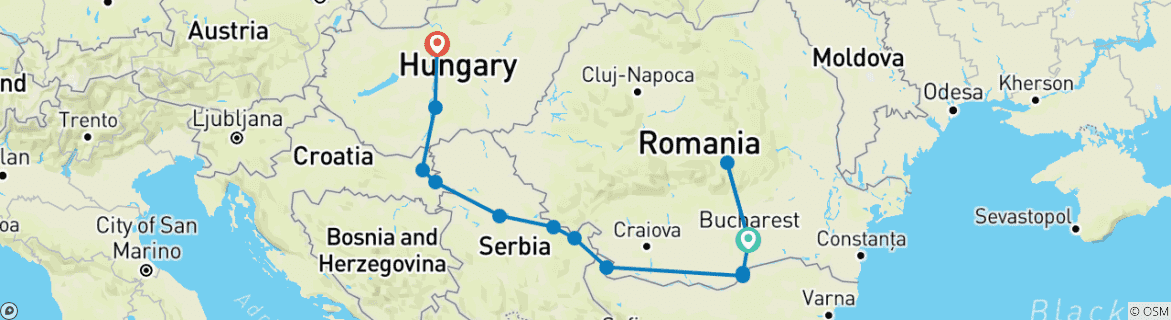 Image of a map showing the route of the tour