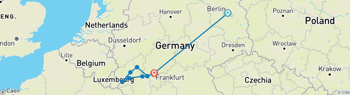 Image of a map showing the route of the tour