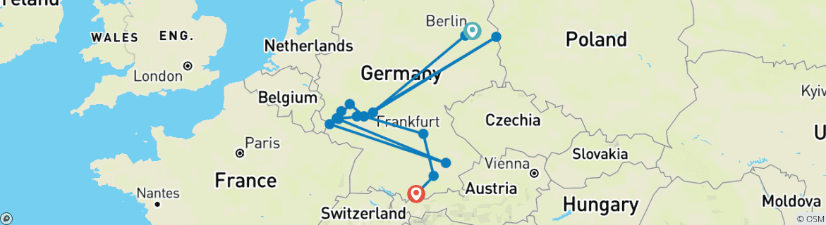 Foto van een kaart met de route van de rondreis