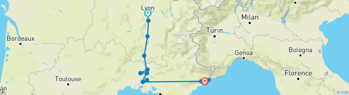 Carte du circuit Les saveurs de Lyon, de la Provence et de Nice 2026/2027