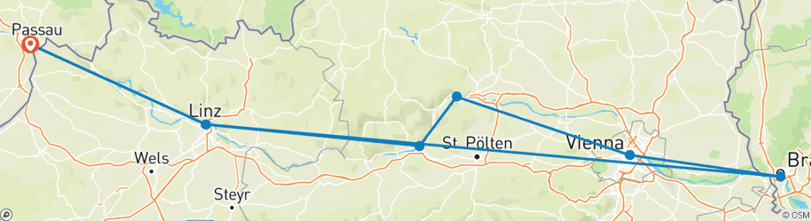 Image of a map showing the route of the tour