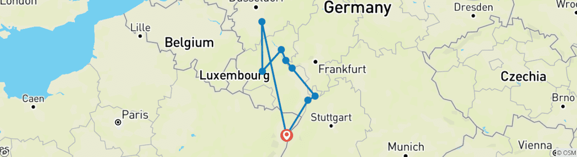 Image d'une carte montrant l'itinéraire du circuit