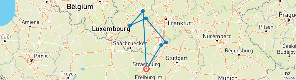 Image d'une carte montrant l'itinéraire du circuit