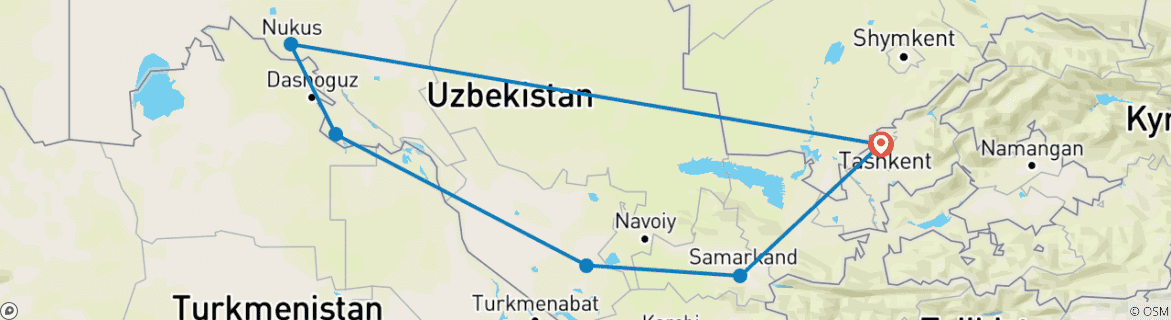 Image of a map showing the route of the tour