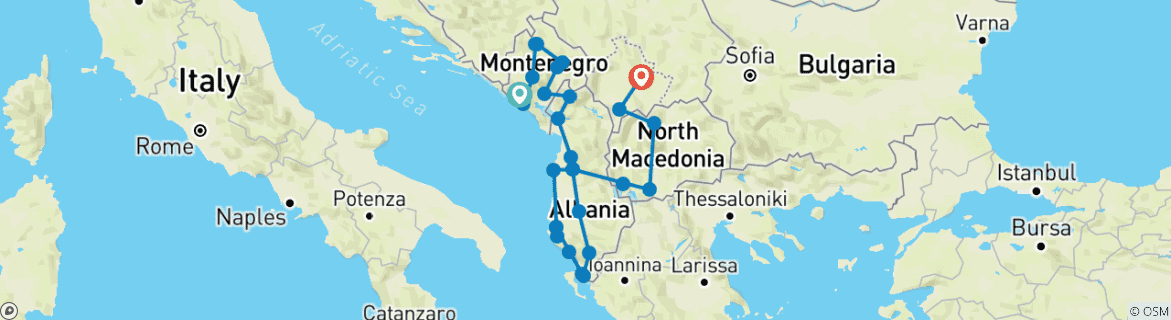 Carte du circuit À la découverte des Balkans : du Monténégro au Kosovo