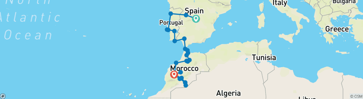 Image d'une carte montrant l'itinéraire du circuit