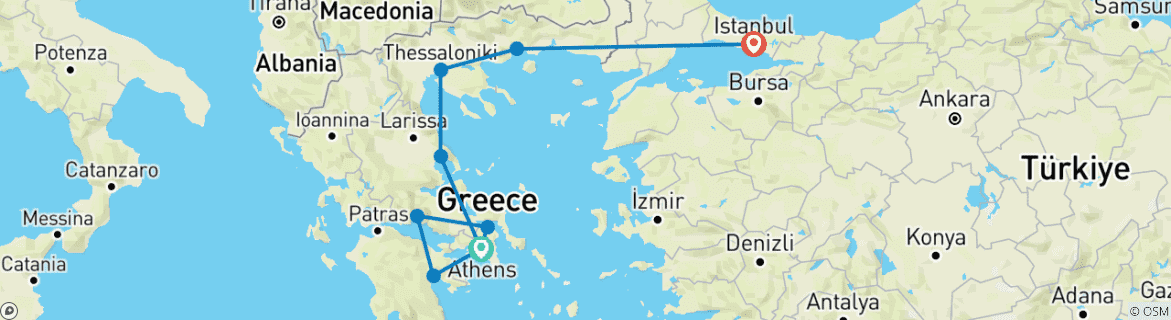 Carte du circuit La Grèce continentale classique : d'Athènes à Istanbul