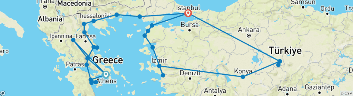 Carte du circuit Aventure classique de la Grèce à la Turquie