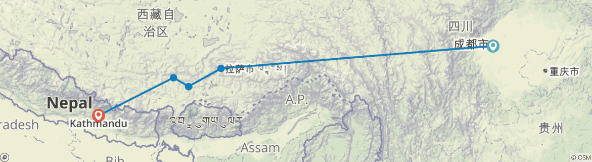 Image of a map showing the route of the tour