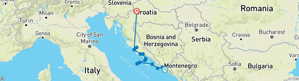 Image of a map showing the route of the tour