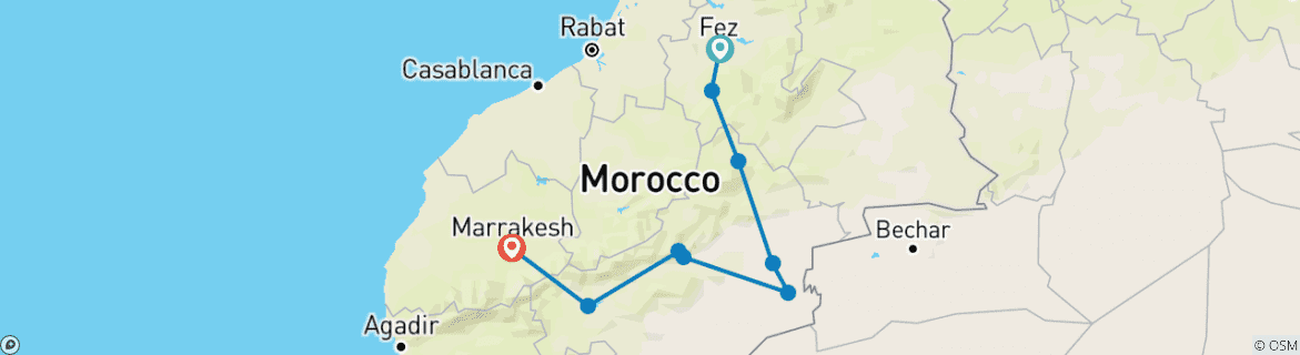 Image d'une carte montrant l'itinéraire du circuit