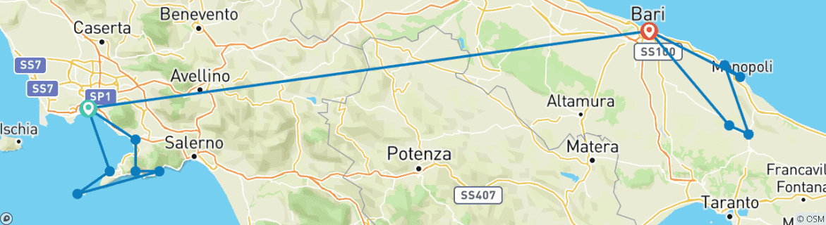 Image d'une carte montrant l'itinéraire du circuit