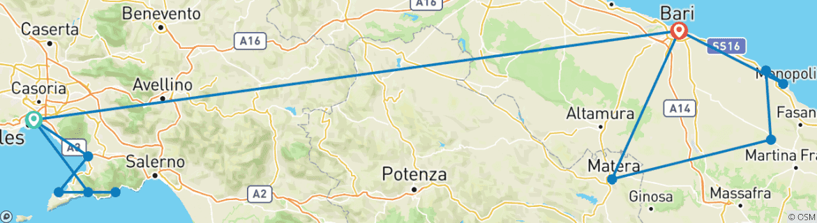 Karte mit der Reiseroute