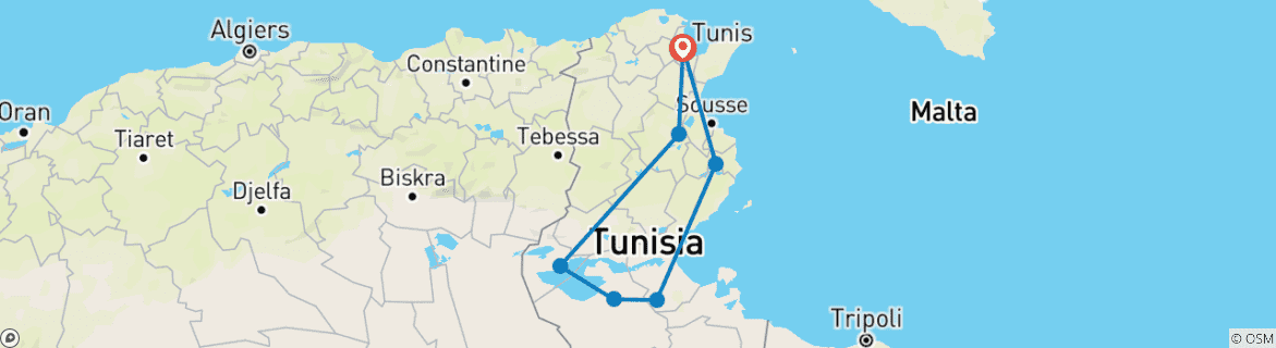 Image d'une carte montrant l'itinéraire du circuit