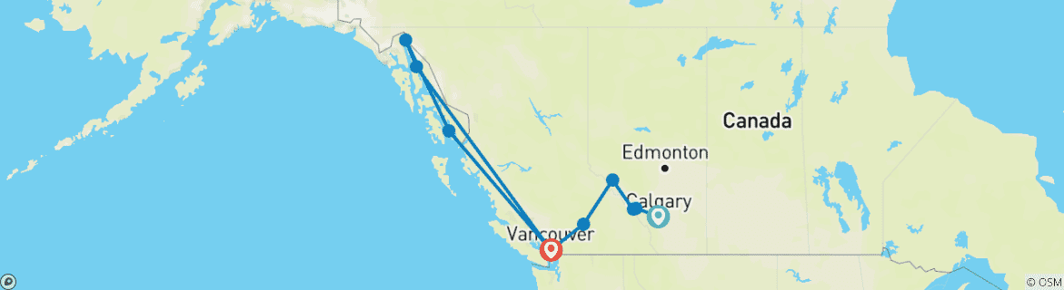 Image of a map showing the route of the tour