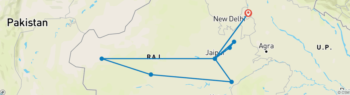 Image of a map showing the route of the tour