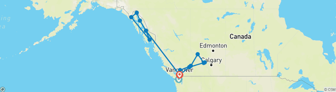 Image of a map showing the route of the tour