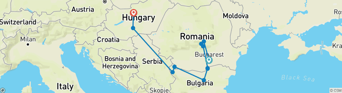 Image of a map showing the route of the tour