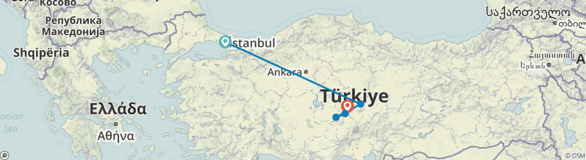 Image of a map showing the route of the tour