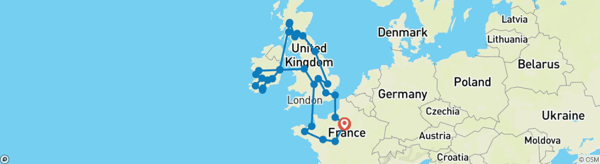Image d'une carte montrant l'itinéraire du circuit