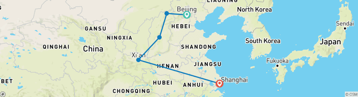 Image of a map showing the route of the tour