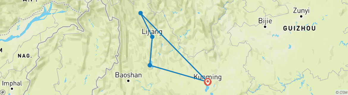 Image of a map showing the route of the tour