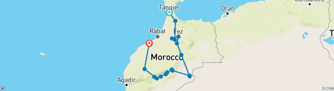 Image of a map showing the route of the tour