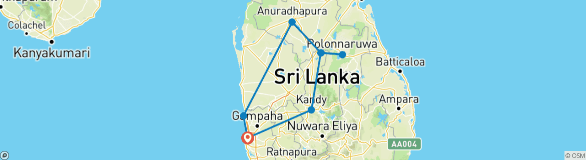 Image of a map showing the route of the tour