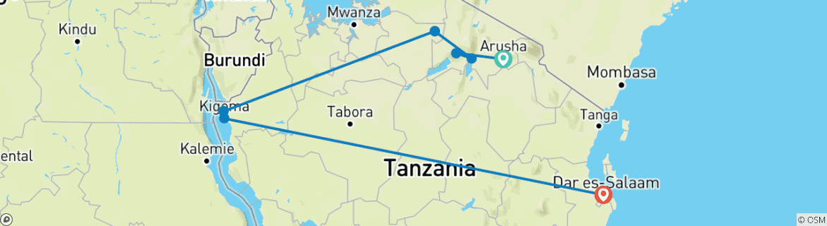 Image of a map showing the route of the tour