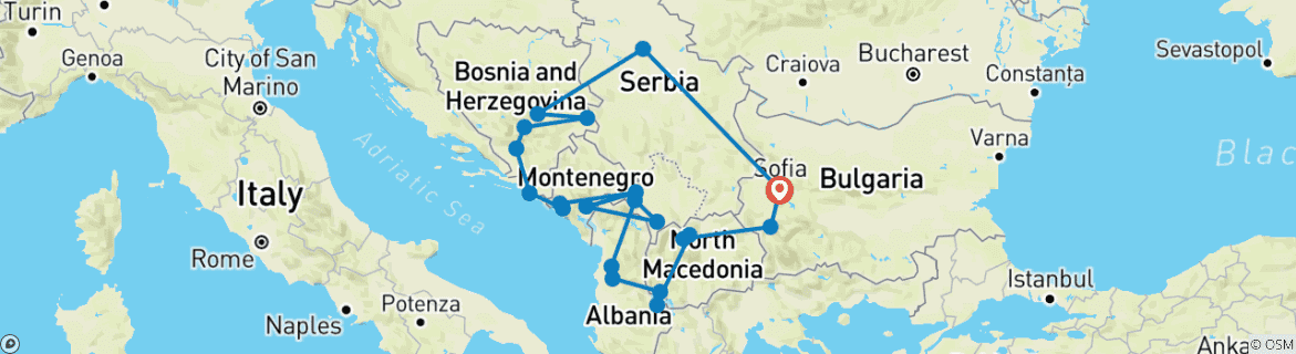 Image d'une carte montrant l'itinéraire du circuit