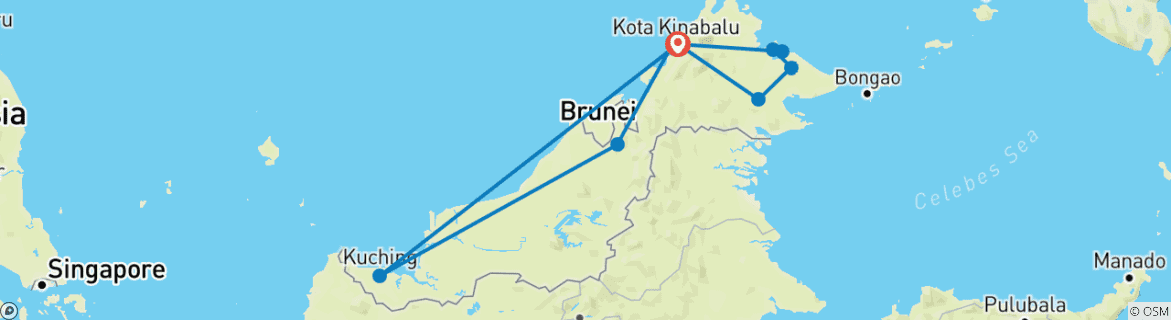 Image of a map showing the route of the tour