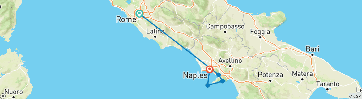 Carte du circuit 7 jours Rome, Naples et la côte amalfitaine