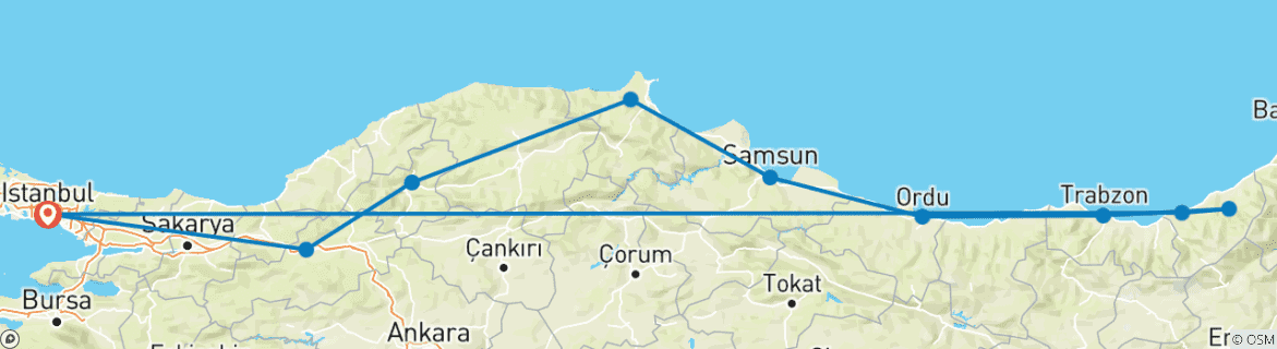 Image d'une carte montrant l'itinéraire du circuit