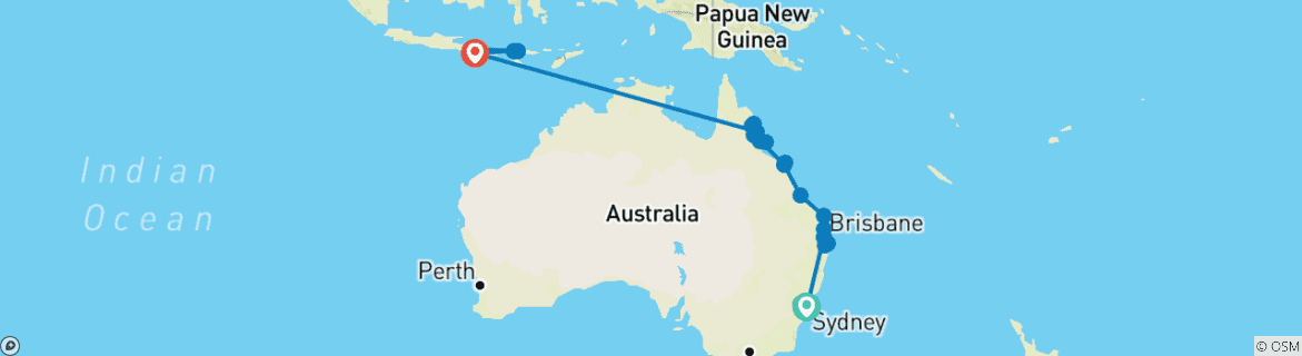 Image of a map showing the route of the tour