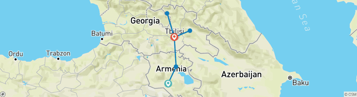 Image of a map showing the route of the tour