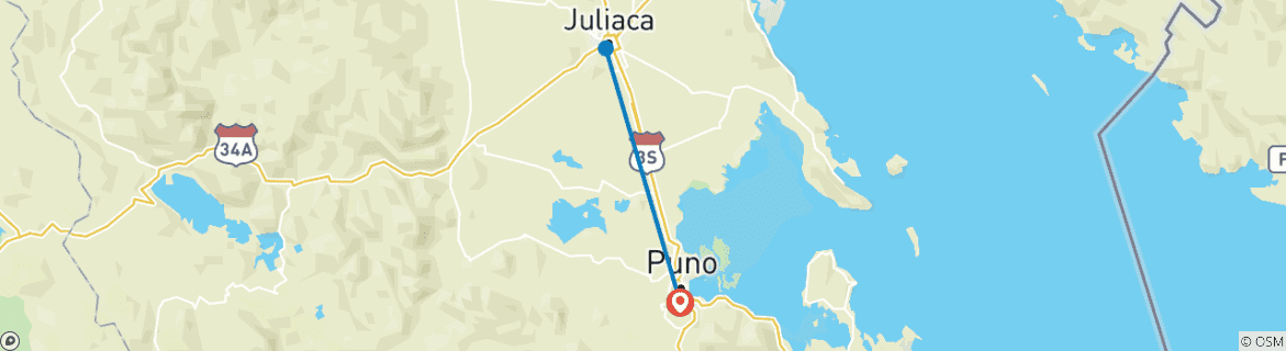 Image of a map showing the route of the tour