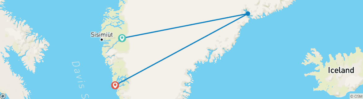 Image of a map showing the route of the tour